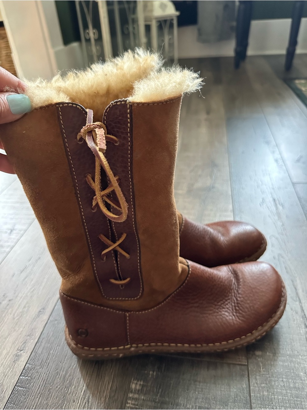Born Yuma Suede Leather Boots Shearling Lined Mid Calf Women's Size 8.5 Brown
